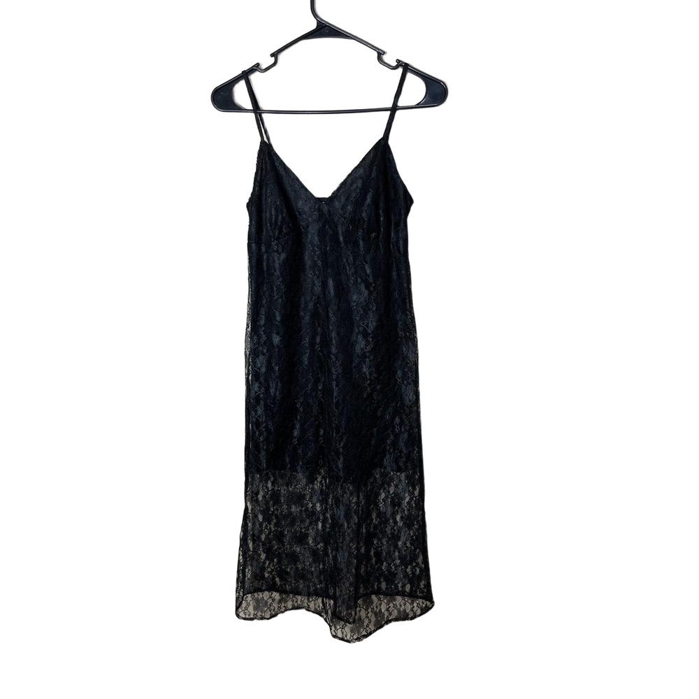 Bloomfield Black Lace Sheer Hem Spaghetti Straps Slip Dress Womens Medium‎